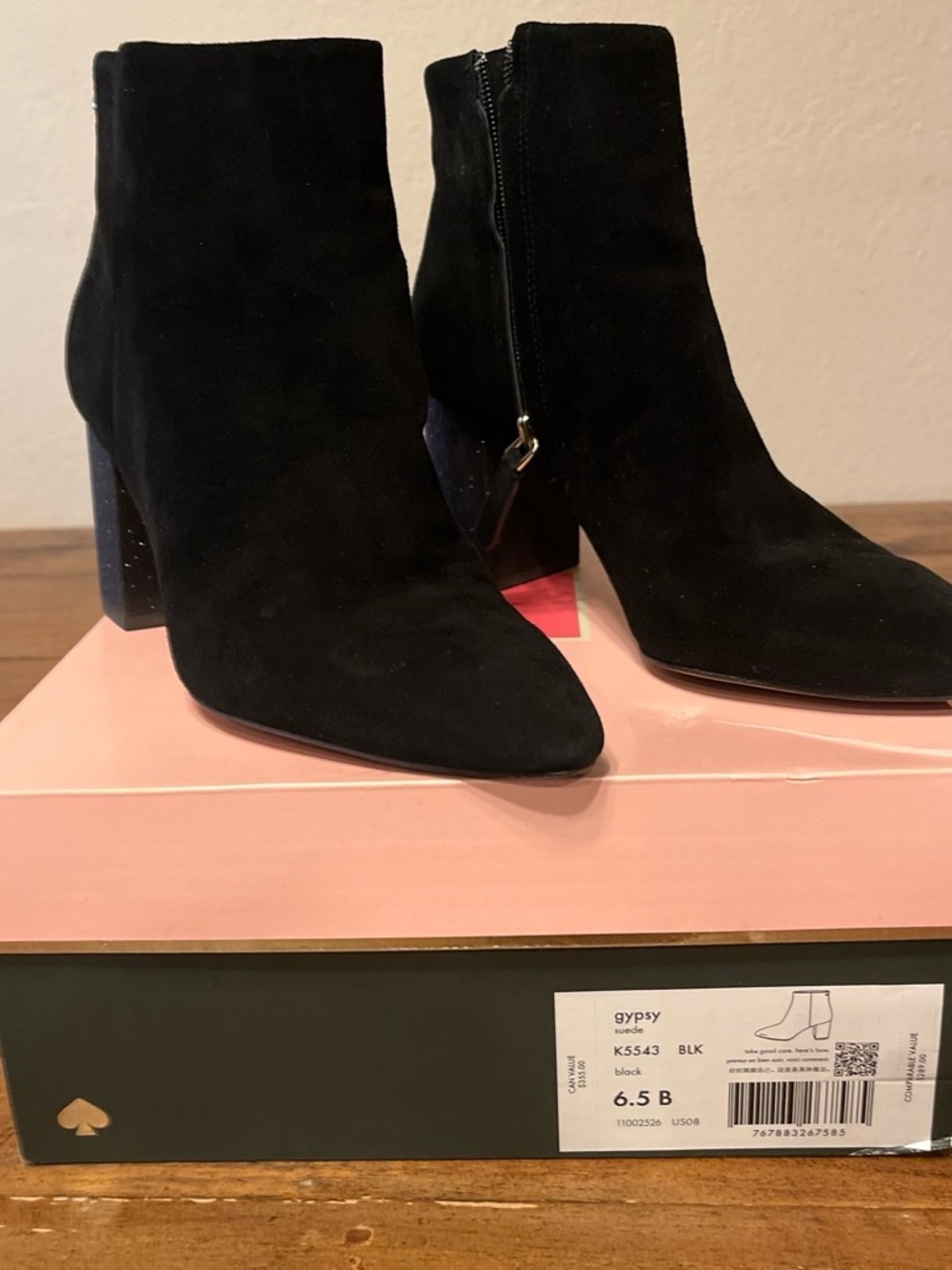 kate spade Black Suede Pointed Toe Ankle Boots
